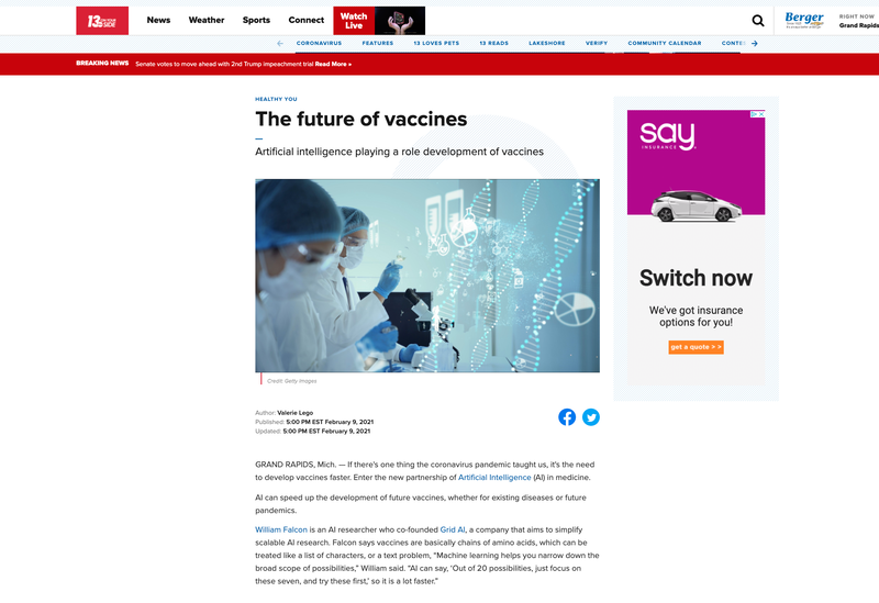 Grid.ai featured in TV coverage of vaccines.